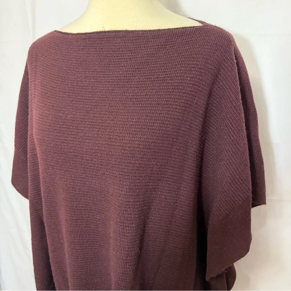 New York & Company Deep Burgundy Boatneck Poncho Sweater - Picture 7 of 12